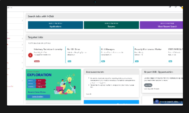 Screenshot of a student dashboard in GradLeaders Career Center for K-12 customers
