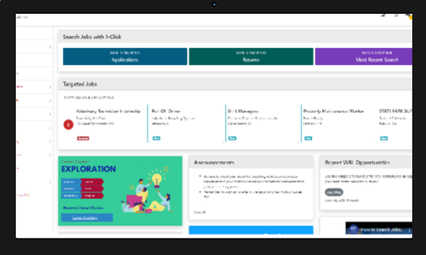 Screenshot of a student dashboard in GradLeaders Career Center for K-12 customers 