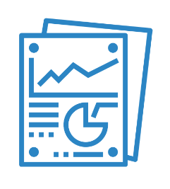 light blue graphic image of a document with a pie chart and line graph to represent GradLeaders reporting capabilities
