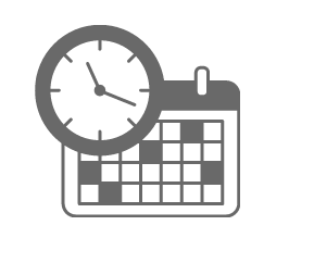 A clock and calendar graphic depicting GradLeaders' scheduling and calendar tools