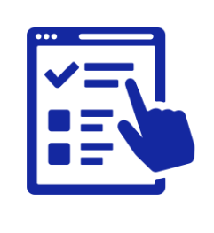 dark blue graphic image of a hand filling out a survey on a tablet representing IMS survey capabilities