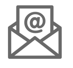 Grey enveloped with @ sign tucked int the top to represent GradLeaders' mass email and texting capabilities