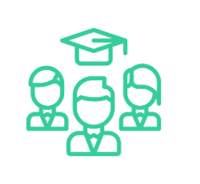 A green graphic image of three heads and a graduate cap depicting that GradLeaders serves students 