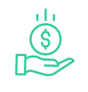 Green graphic image of a hand with a money symbol above it depicting the money savings benefit of GradLeaders partnership 