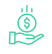 Green graphic image of a hand with a money symbol above it depicting the money savings benefit of GradLeaders partnership