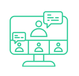 Light green computer screen graphic image showing several non descript people in a virtual meeting to represent GradLeaders video meeting capabilities
