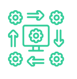 A light green graphic image showing wheels in an arrowed circle surrounding a computer screen to depict GradLeaders Career Center integrated workflows