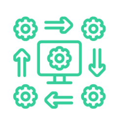 A light green graphic image showing wheels in an arrowed circle surrounding a computer screen to depict GradLeaders Career Center integrated workflows 