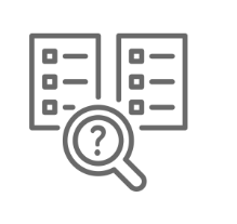 grey graphic image of two pages side by side with a magnifying glass hovering over it to represent GradLeaders survey and offer comparison capabilities