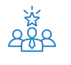 light blue graphic image of three non descript people with a star above their heads to represent GradLeaders thought leadership, best practices and events 