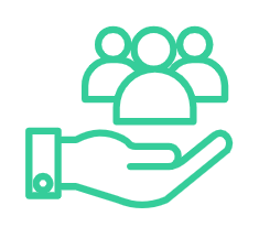 light green graphic image of non descript people in the palm of a hand representing TOS customer service