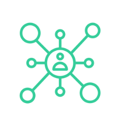 green graphic image showing non descript person in the center hub of a web of connections 