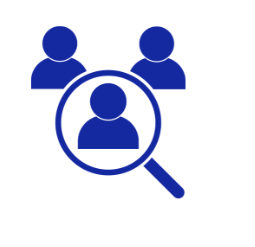 a dark blue graphic image of three non descript people with a magnifying glass to represent the search features of GradLeaders Recruiting