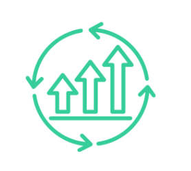 green graphic image of three arrows pointing up encircled by a set of arrows in a counterclockwise direction representing improved quality of hire via GradLeaders Recruiting