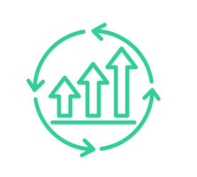 green graphic image of three arrows pointing up encircled by a set of arrows in a  counterclockwise direction representing improved quality of hire via GradLeaders Recruiting